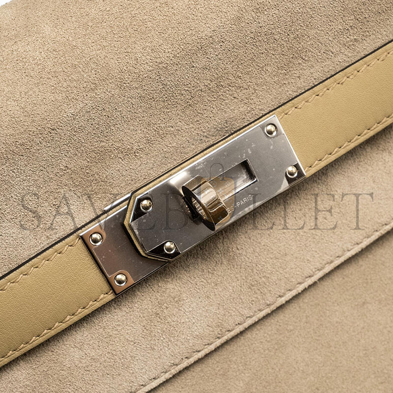 HERMES MASTER MAXI KELLY 42 GRIS CAILLOU GRIZZLY SUEDE AND BEIGE MARFA SWIFT (42*27*17cm)